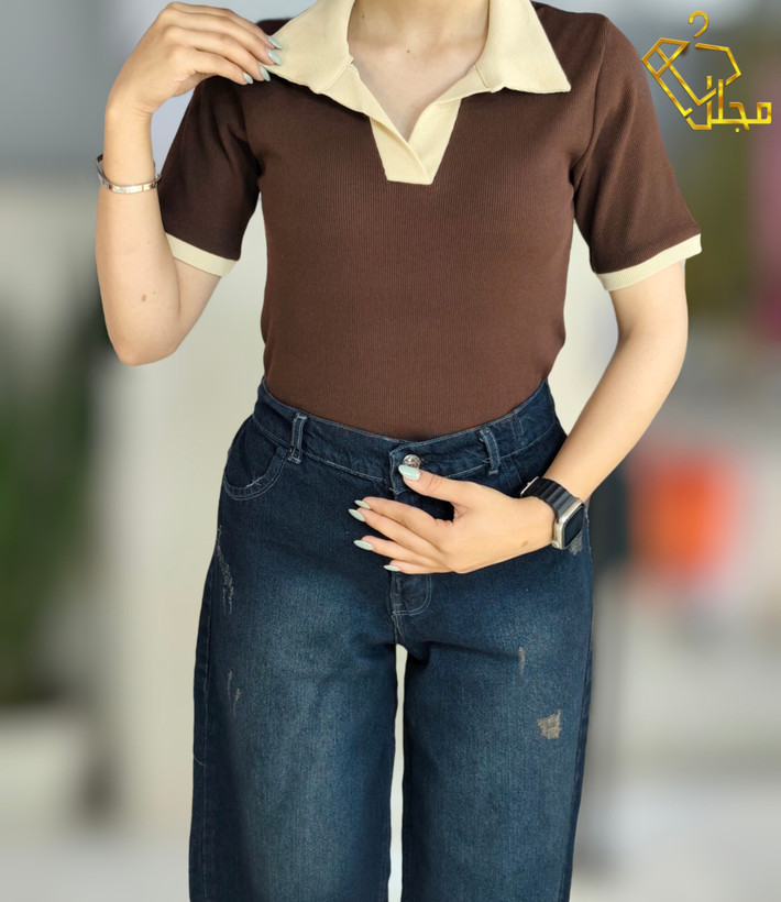 پولو شرت کبریتی زنانه نیم آستین مدل آستین پاکتی
