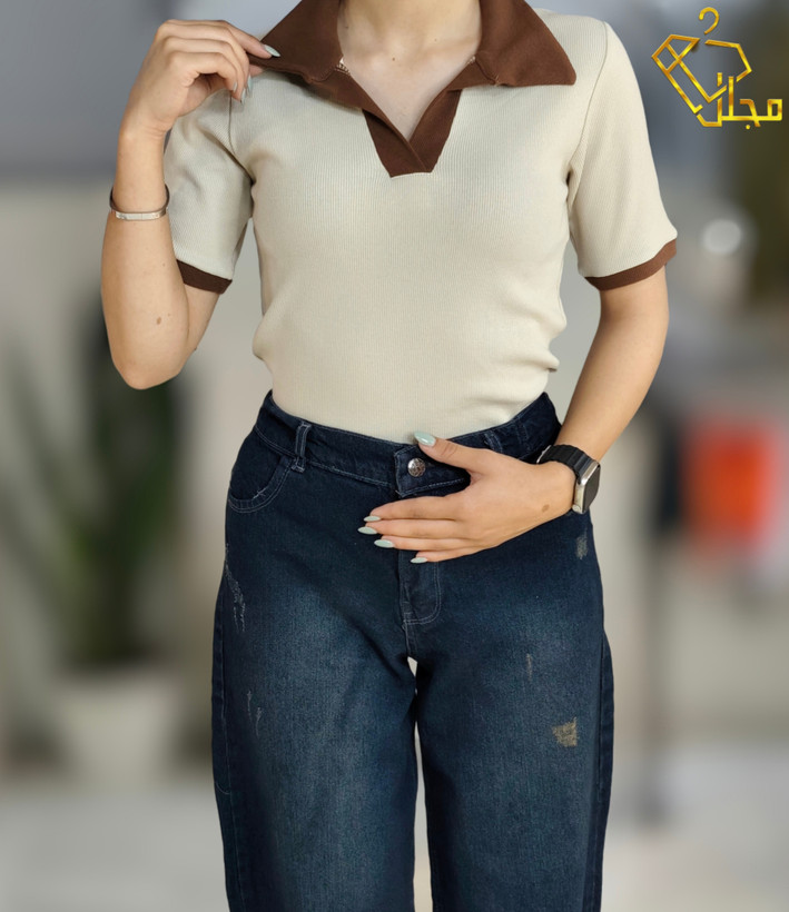 پولو شرت کبریتی زنانه نیم آستین مدل آستین پاکتی