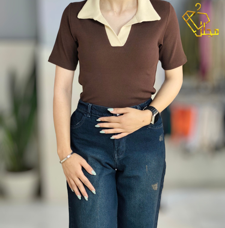 پلو شرت کبریتی زنانه نیم آستین مدل آستین ساده